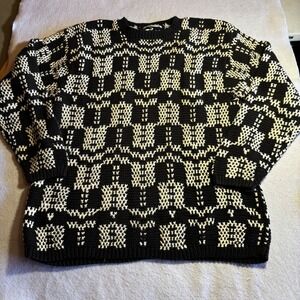 KRIZIA Menswear Italian Style Black White Geometric Pattern Cotton Sweater XL